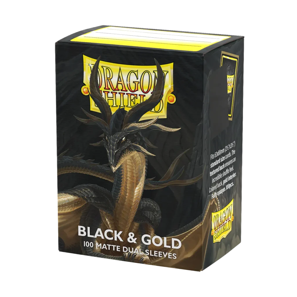 Dragon Shield: Black & Gold - 100x Matte Dual Sleeves - Standard Size - verpakking vooraan