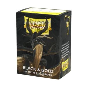 Dragon Shield: Black & Gold - 100x Matte Dual Sleeves - Standard Size - verpakking vooraan