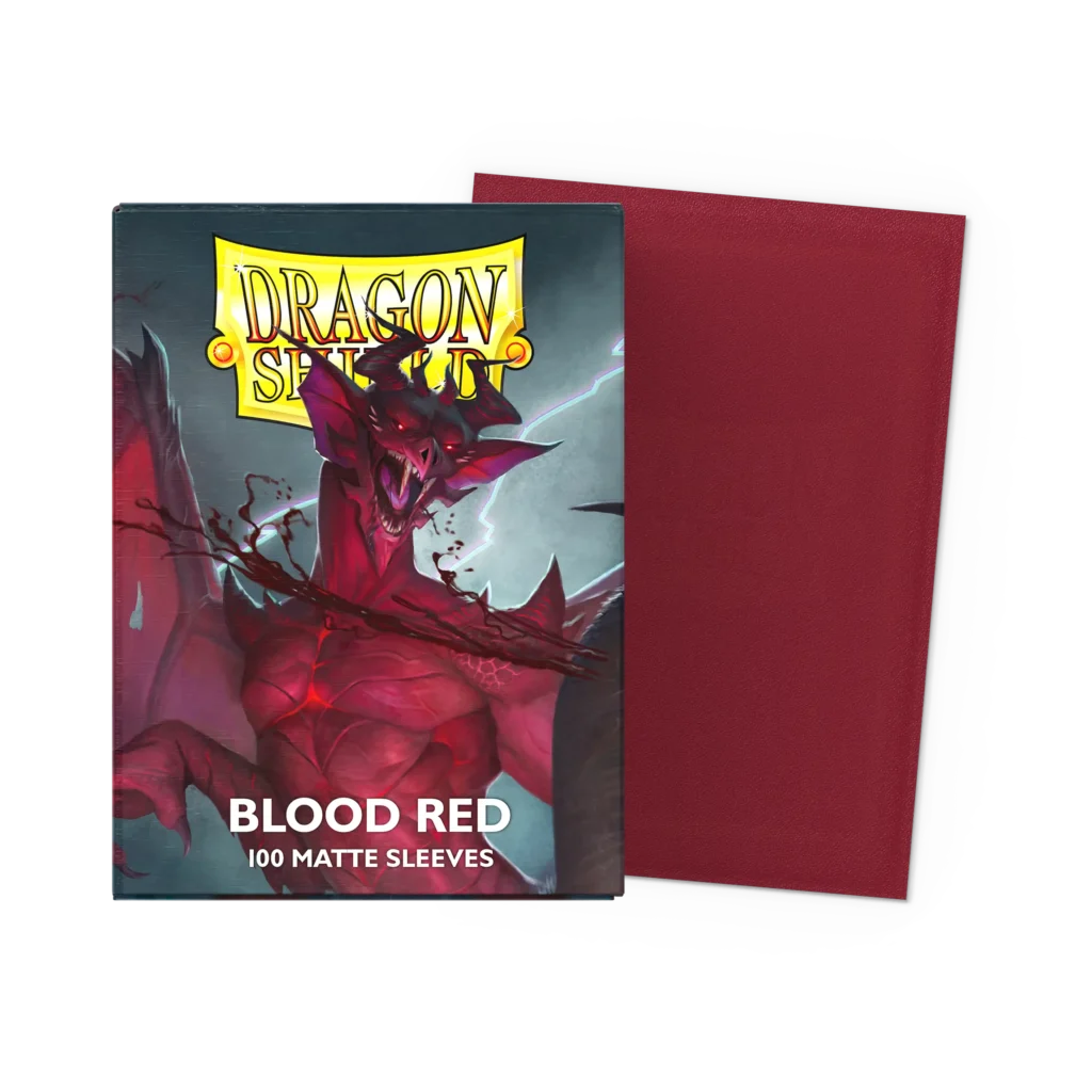 Dragon Shield: Blood Red - 100x Matte Sleeves - Standard Size - verpakking vooraan