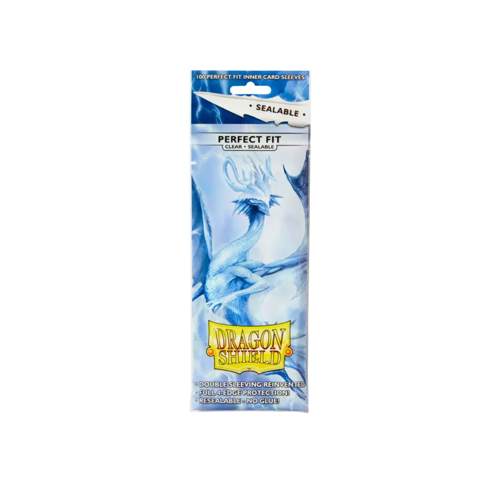 Dragon Shield: Clear - 100x Sealable Perfect Fit Inner Sleeves - Standard Size - verpakking vooraan