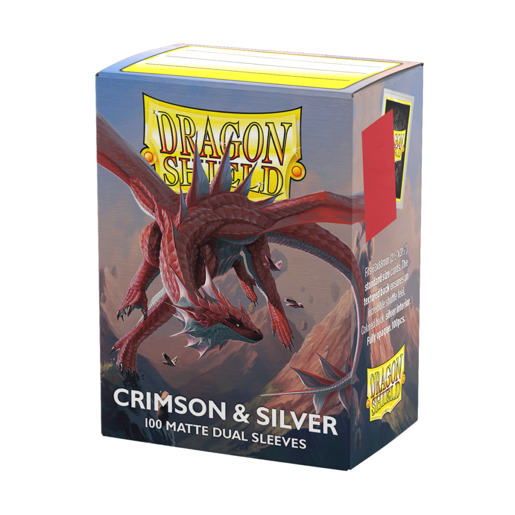 Dragon Shield: Crimson & Silver - 100x Matte Dual Sleeves - Standard Size - verpakking vooraan