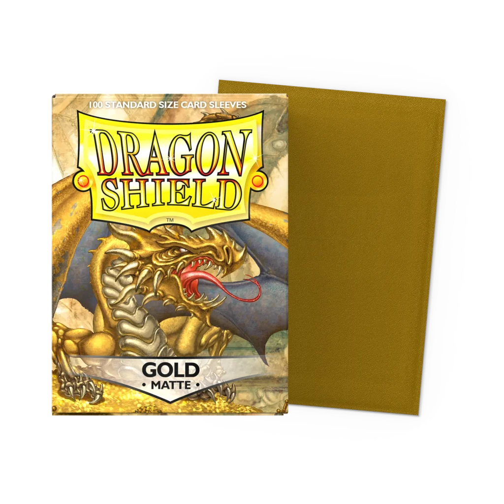 Dragon Shield: Gold - 100x Matte Sleeves - Standard Size - verpakking vooraan