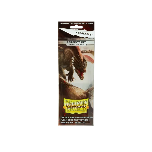 Dragon Shield: Smoke - 100x Sealable Perfect Fit Inner Sleeves - Standard Size - verpakking vooraan