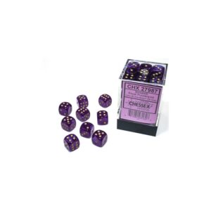 Chessex: Borealis Royal Purple/Gold Luminary 12mm d6 Dice Block - 36 dobbelstenen (CHX27987) - verpakking met dobbelstenen