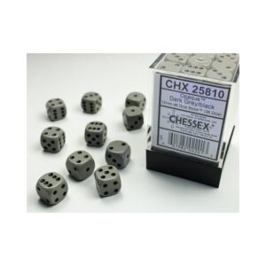 Chessex: Opaque Dark Grey/Black 12mm d6 Dice Block - 36 dobbelstenen (CHX25810) - verpakking met dobbelstenen