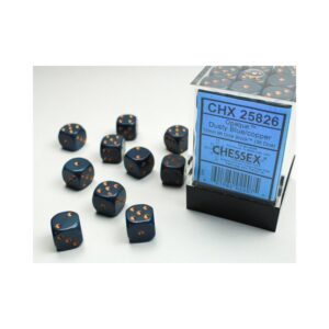 Chessex: Opaque Dusty Blue/Copper 12mm d6 Dice Block - 36 dobbelstenen (CHX25826) - verpakking met dobbelstenen