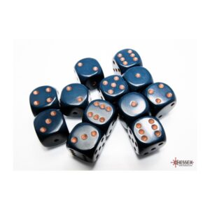 Chessex: Opaque Dusty Blue/Copper 16mm d6 Dice Block - 12 dobbelstenen (CHX25626) - verpakking met dobbelstenen