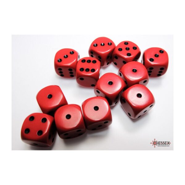 Chessex: Opaque Red/Black 16mm d6 Dice Block - 12 dobbelstenen (CHX25614) - verpakking met dobbelstenen