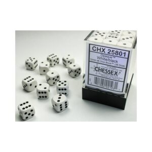 Chessex: Opaque White/Black 12mm d6 Dice Block - 36 dobbelstenen (CHX25801) - verpakking met dobbelstenen