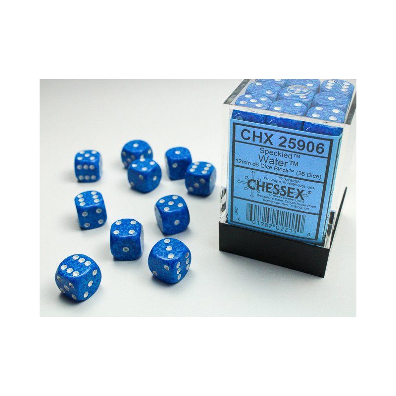 Chessex: Speckled Water 12mm d6 Dice Block - 36 dobbelstenen (CHX25906) - verpakking met dobbelstenen