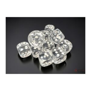 Chessex: Translucent Clear/White 16mm d6 Dice Block - 12 dobbelstenen (CHX23601) - verpakking met dobbelstenen