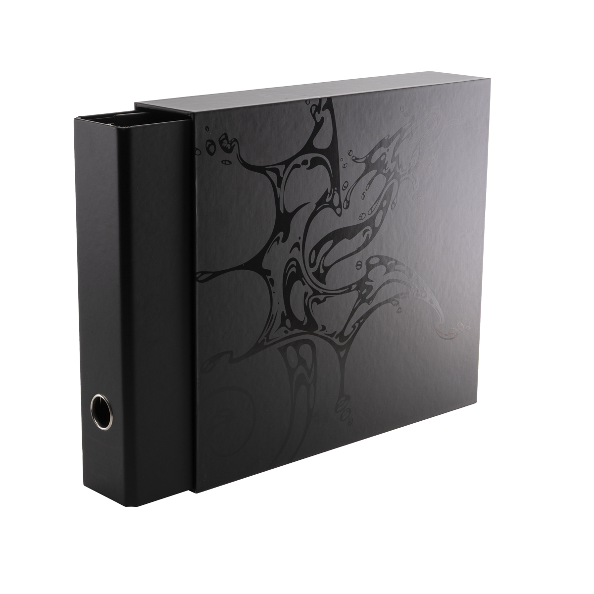 Dragon Shield: Sanctuary Slipcase Binder 4-ring - Zwart (tot 1008 kaarten) - geopend met kaarten