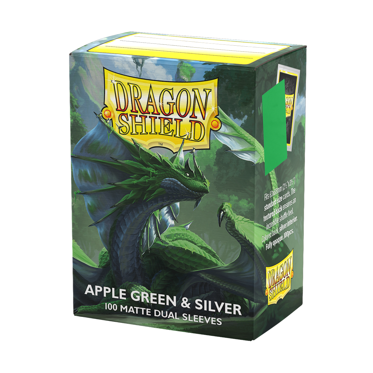 Dragon Shield: Applegreen & Silver - 100x Matte Dual Sleeves - Standard Size - verpakking vooraan