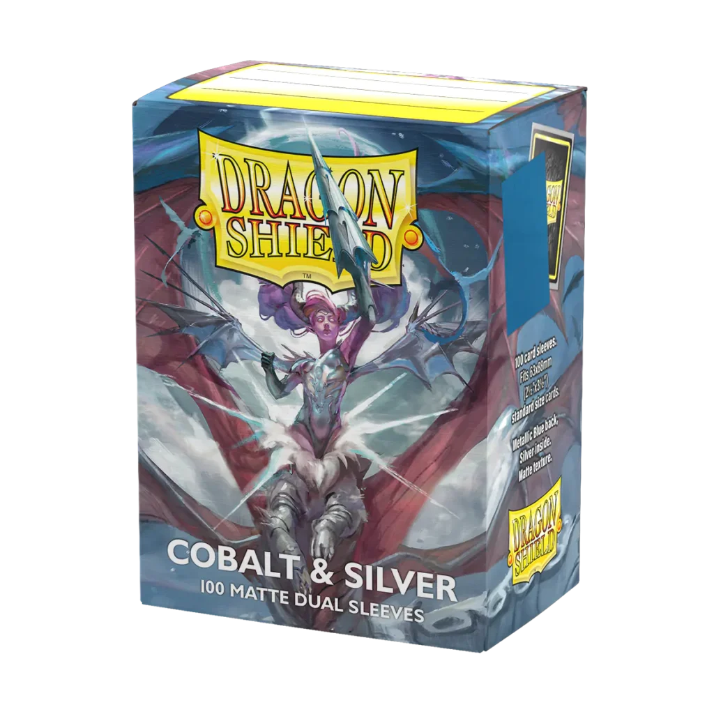 Dragon Shield: Cobalt/Silver - 100x Matte Dual Sleeves - Standard Size - verpakking vooraan