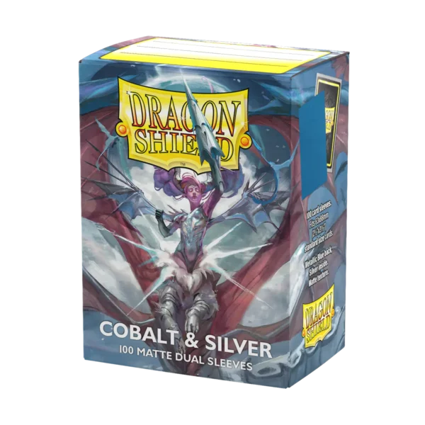 Dragon Shield: Cobalt/Silver - 100x Matte Dual Sleeves - Standard Size - verpakking vooraan