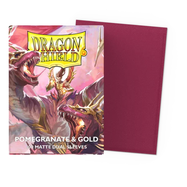 Dragon Shield: Pomegranate & Gold - 100x Matte Dual Sleeves - Standard Size - verpakking vooraan
