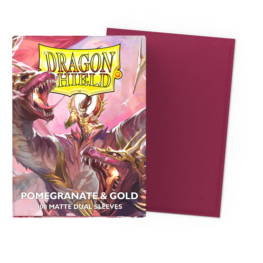 Dragon Shield: Pomegranate & Gold - 100x Matte Dual Sleeves - Standard Size - verpakking vooraan