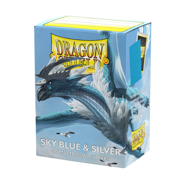Dragon Shield: Sky Blue & Silver - 100x Matte Dual Sleeves - Standard Size - verpakking vooraan