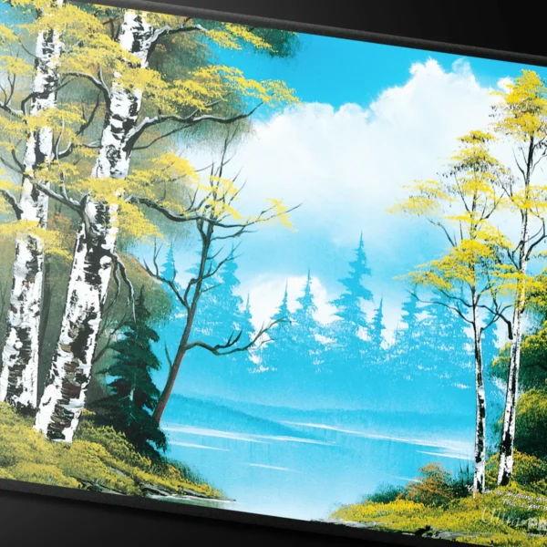 Ultra Pro: Bob Ross - Lakeside Path Black - Stitched Playmat (61 x 35 cm) - detailopname