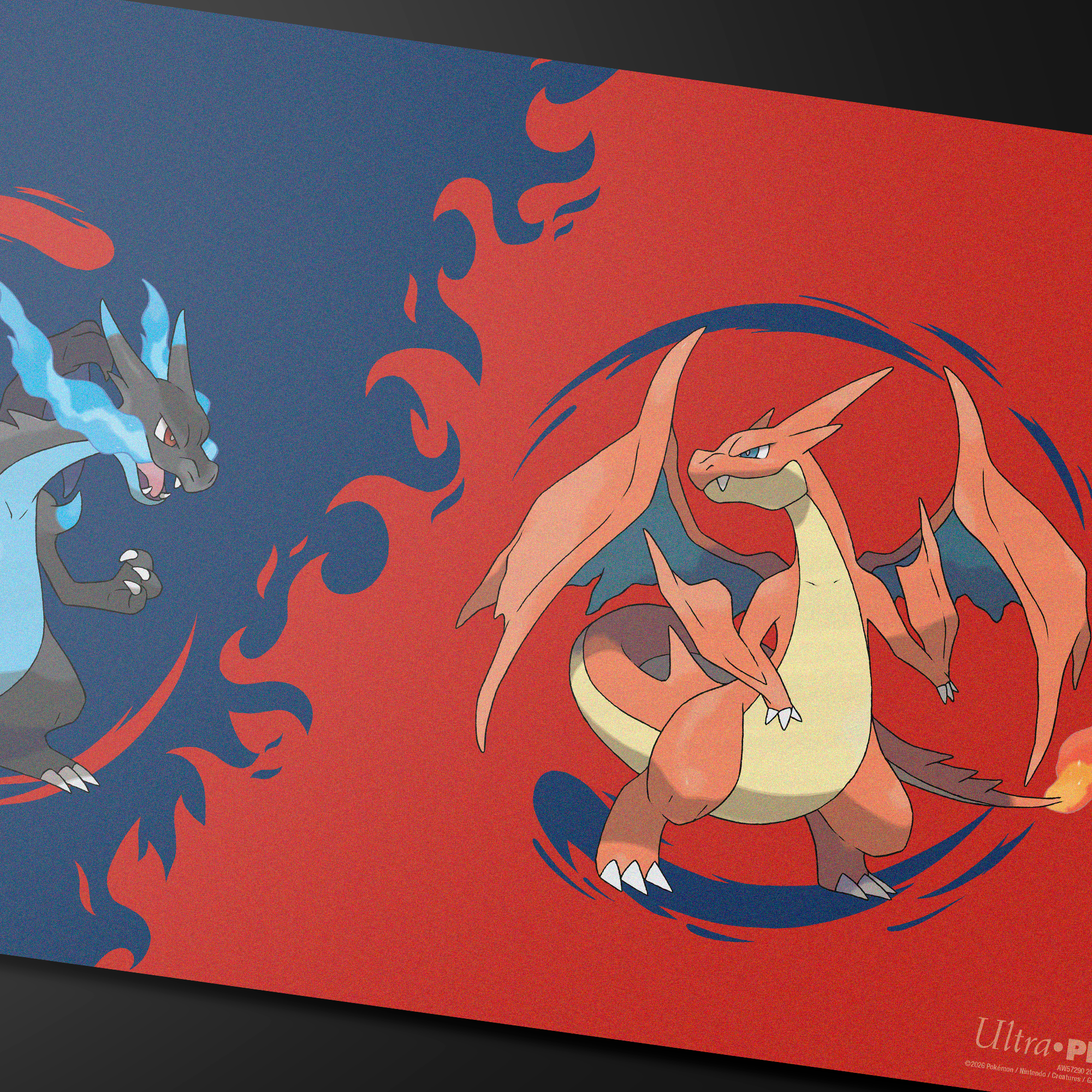 Ultra Pro: Mega Charizard X & Mega Charizard Y - Mega Charizard X en Mega Charizard Y - Playmat 61 x 35 cm - detailopname