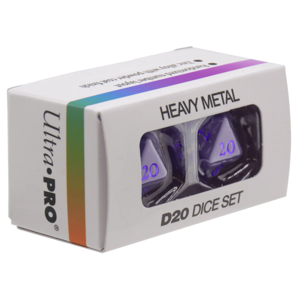 Ultra Pro: Vivid Heavy Metal Dice - Purple (2 metalen D20 dobbelstenen) - achterzijde