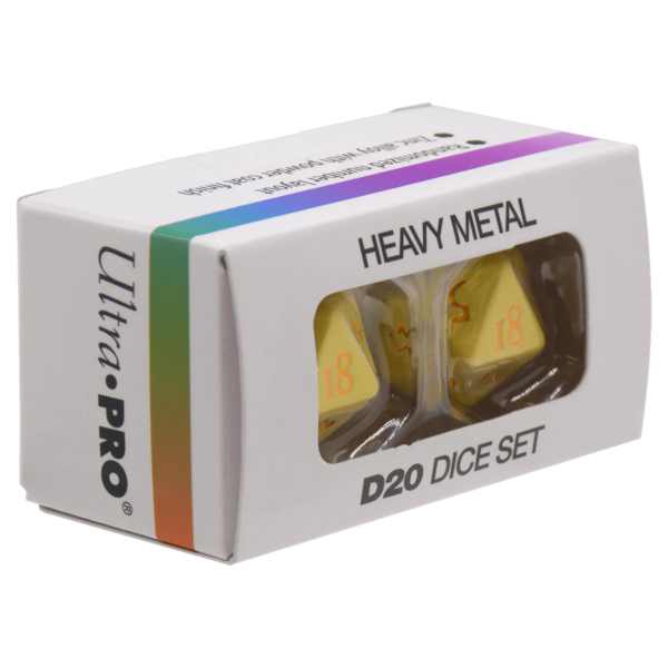 Ultra Pro: Vivid Heavy Metal Dice - Yellow (2 metalen D20 dobbelstenen) - achterzijde